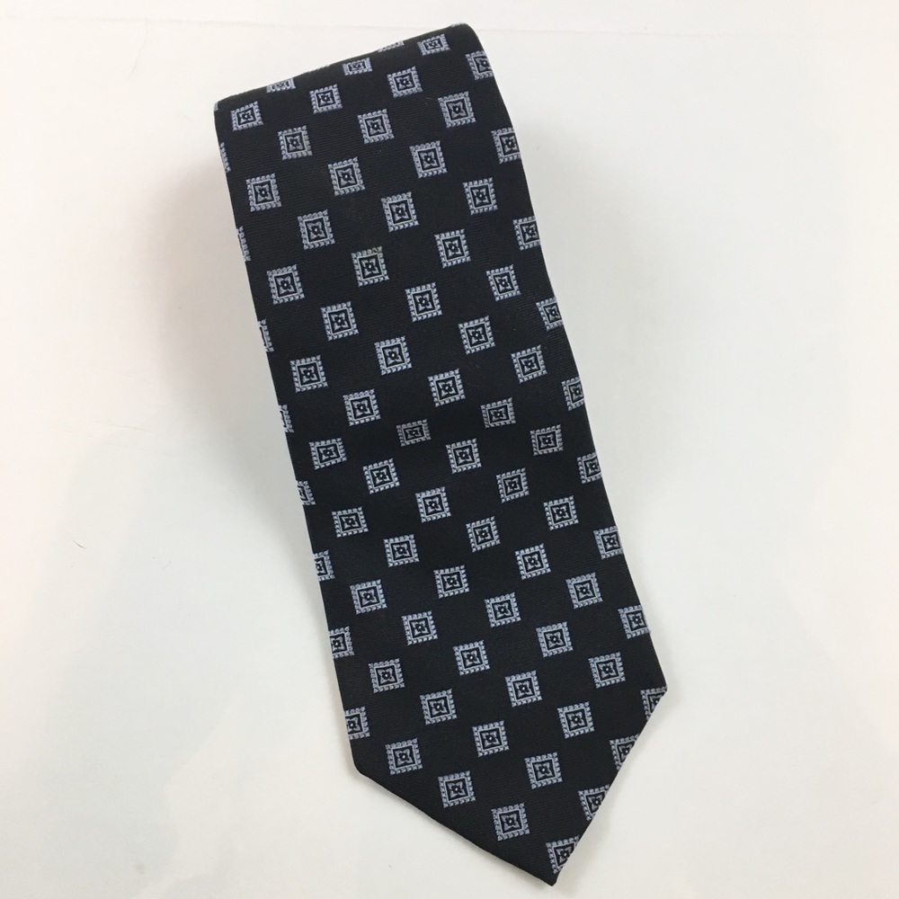 Club Room Navy Blue Square Graphic Print Silk Tie